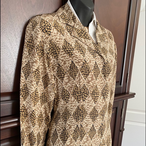 Petite Sophisticate 100% SILK Brown Geo Blouse 4 - Picture 10 of 16